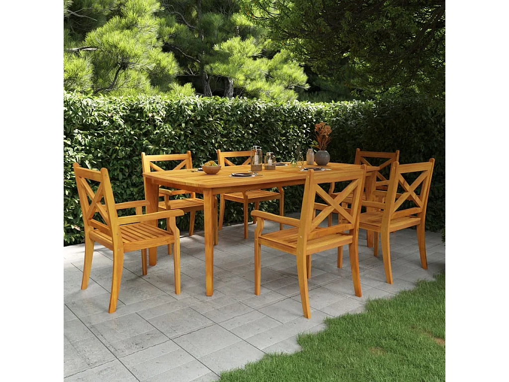 7 peças conjunto de jantar para jardim madeira de acácia maciça