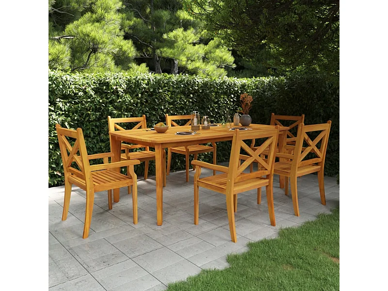 7 peças conjunto de jantar para jardim madeira de acácia maciça