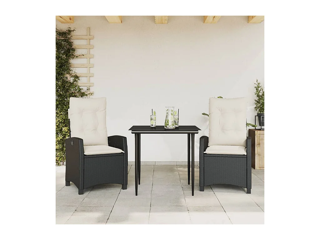 3-delige Tuinset met kussens poly rattan zwart