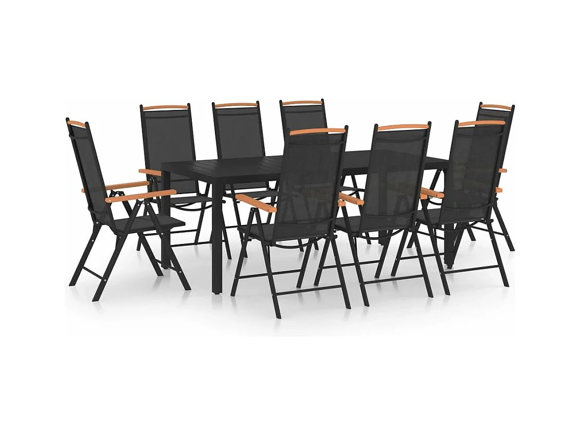 Ensemble de salle à manger de jardin 9 pièces aluminium noir