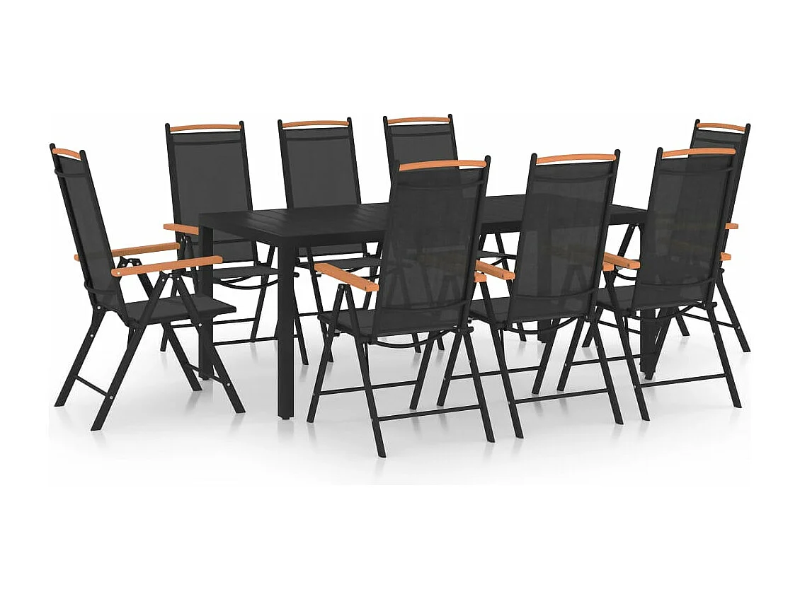 Ensemble de salle à manger de jardin 9 pièces aluminium noir