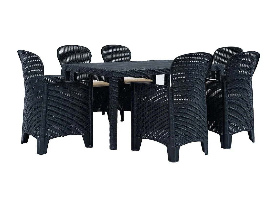 Ensemble à dîner 7 pièces Plastique Anthracite Aspect de rotin