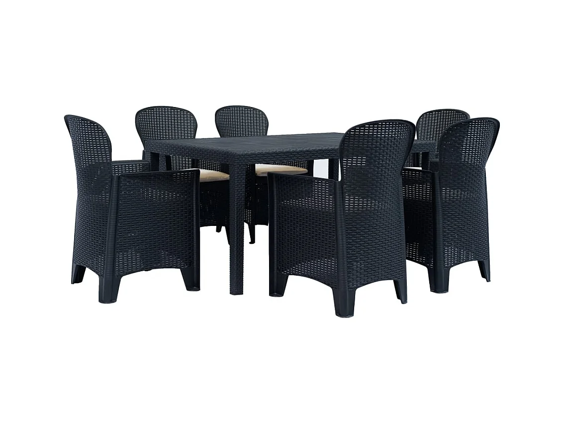 Ensemble à dîner 7 pièces Plastique Anthracite Aspect de rotin