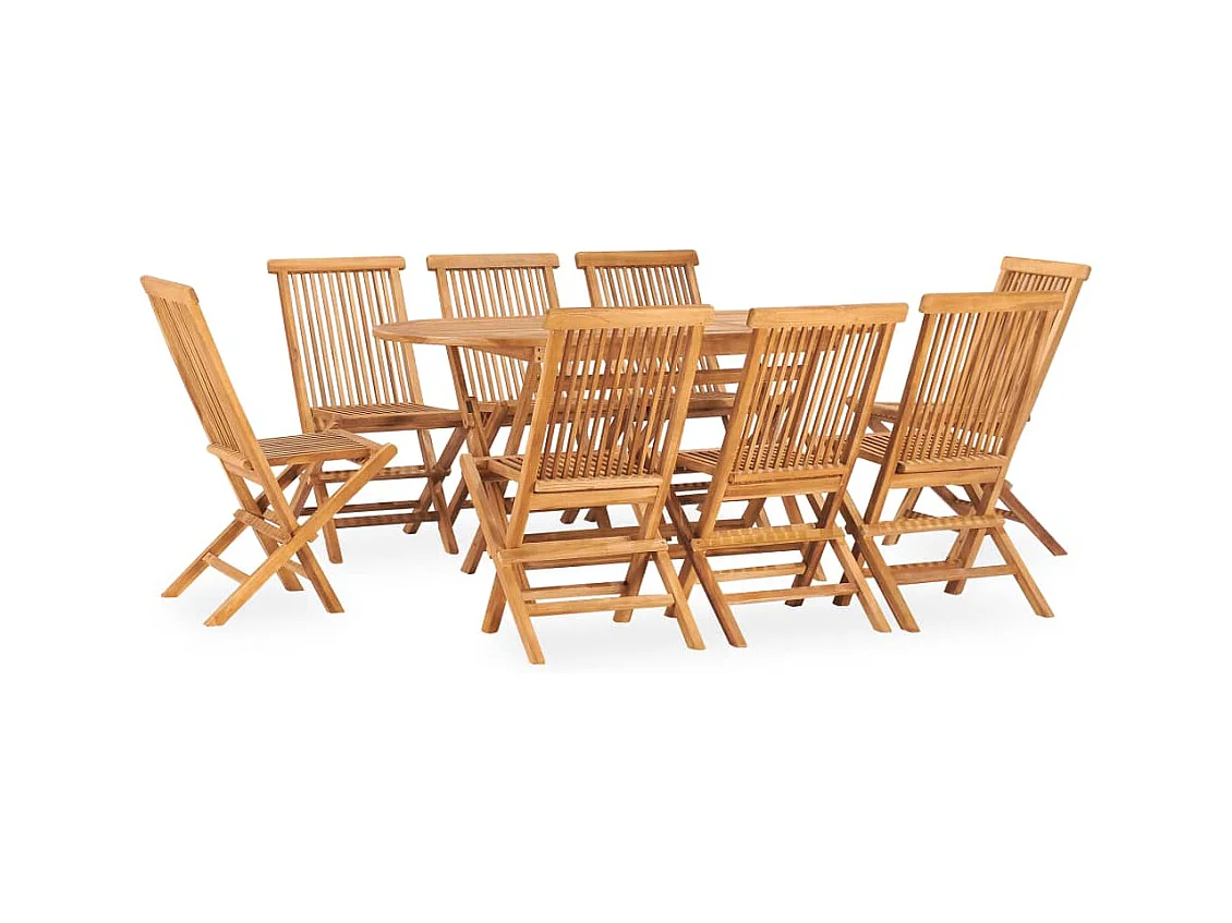 Mobilier à dîner d'extérieur pliable 9 pièces Bois solide de teck