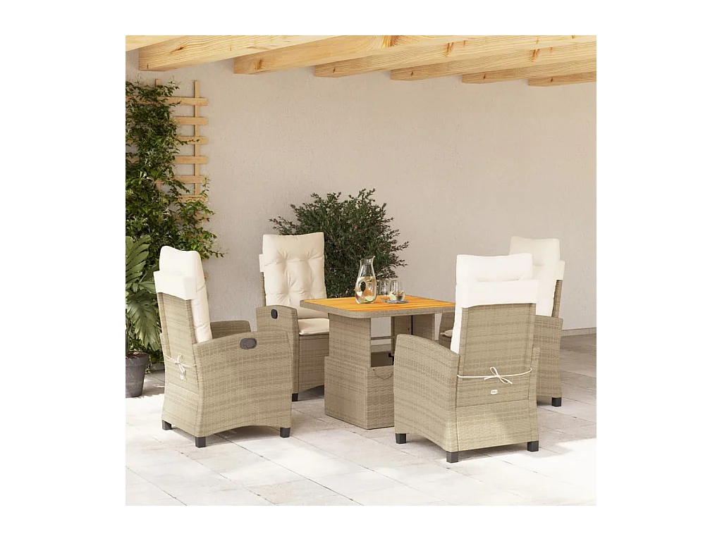 Ensemble à manger de jardin avec coussins 5 pièces Beige poly rotin