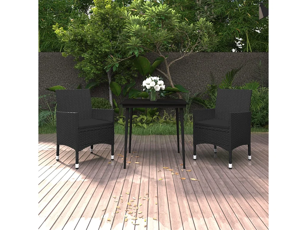 Set comedor de jardín 3 piezas y cojines ratán sintético y vidrio