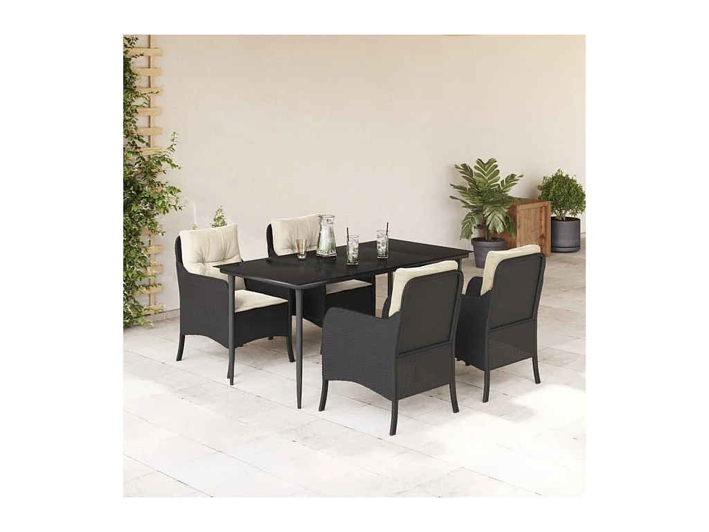 5-delige Tuinset met kussens poly rattan zwart