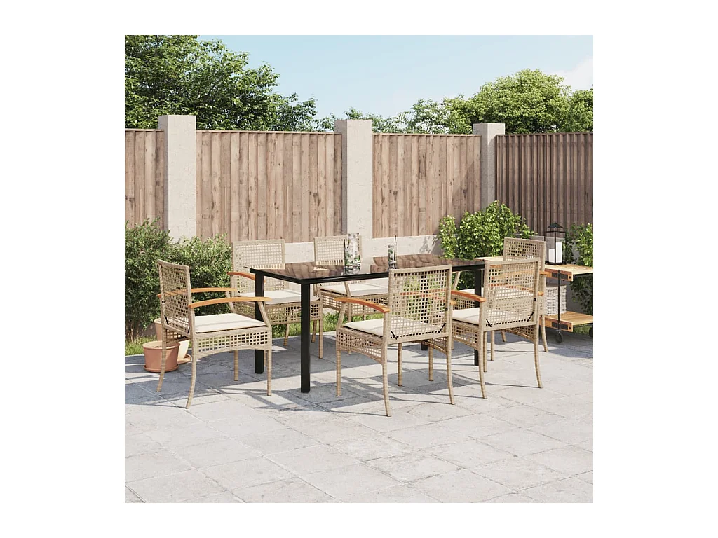Set comedor de jardín 7 piezas con cojines ratán sintético beige