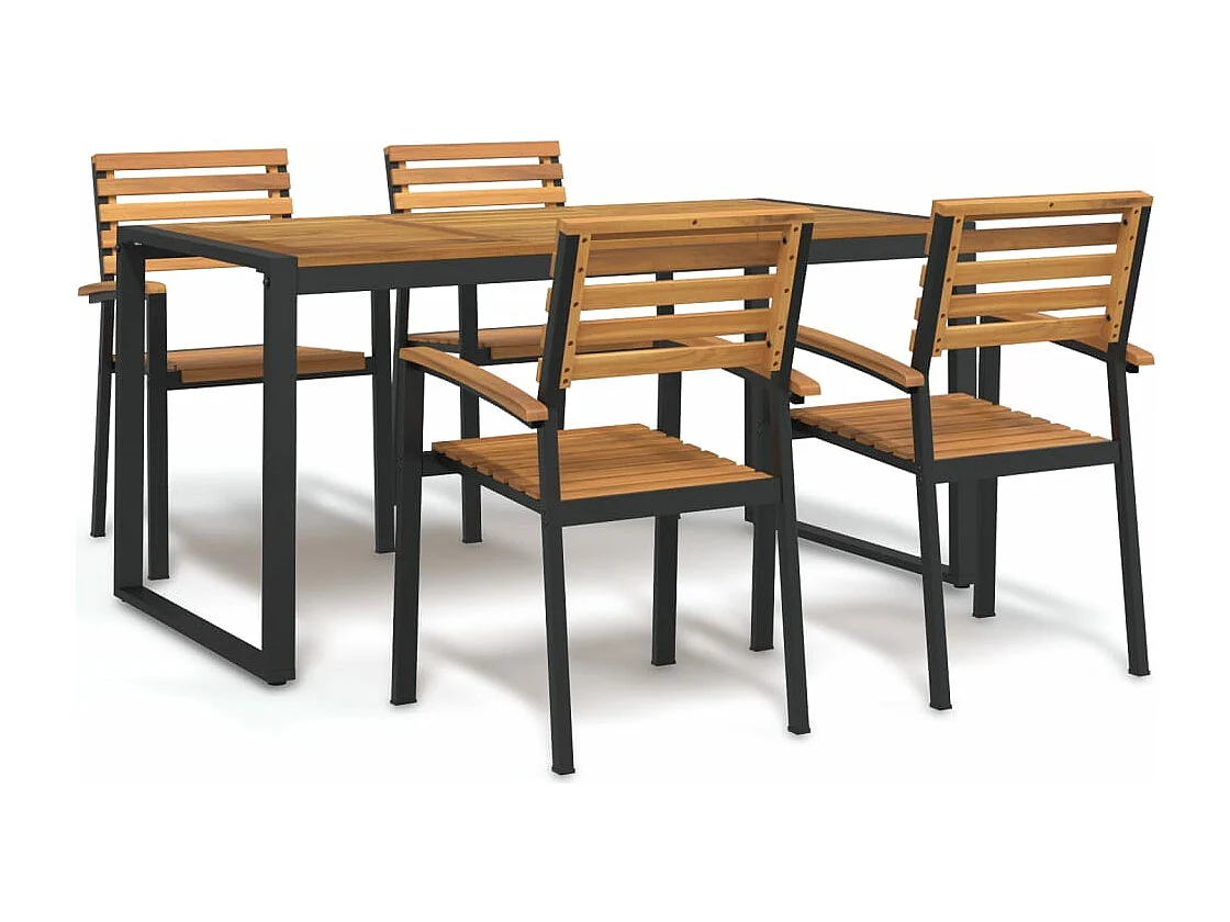 Juego de comedor de jardín 5 piezas madera maciza acacia y metal