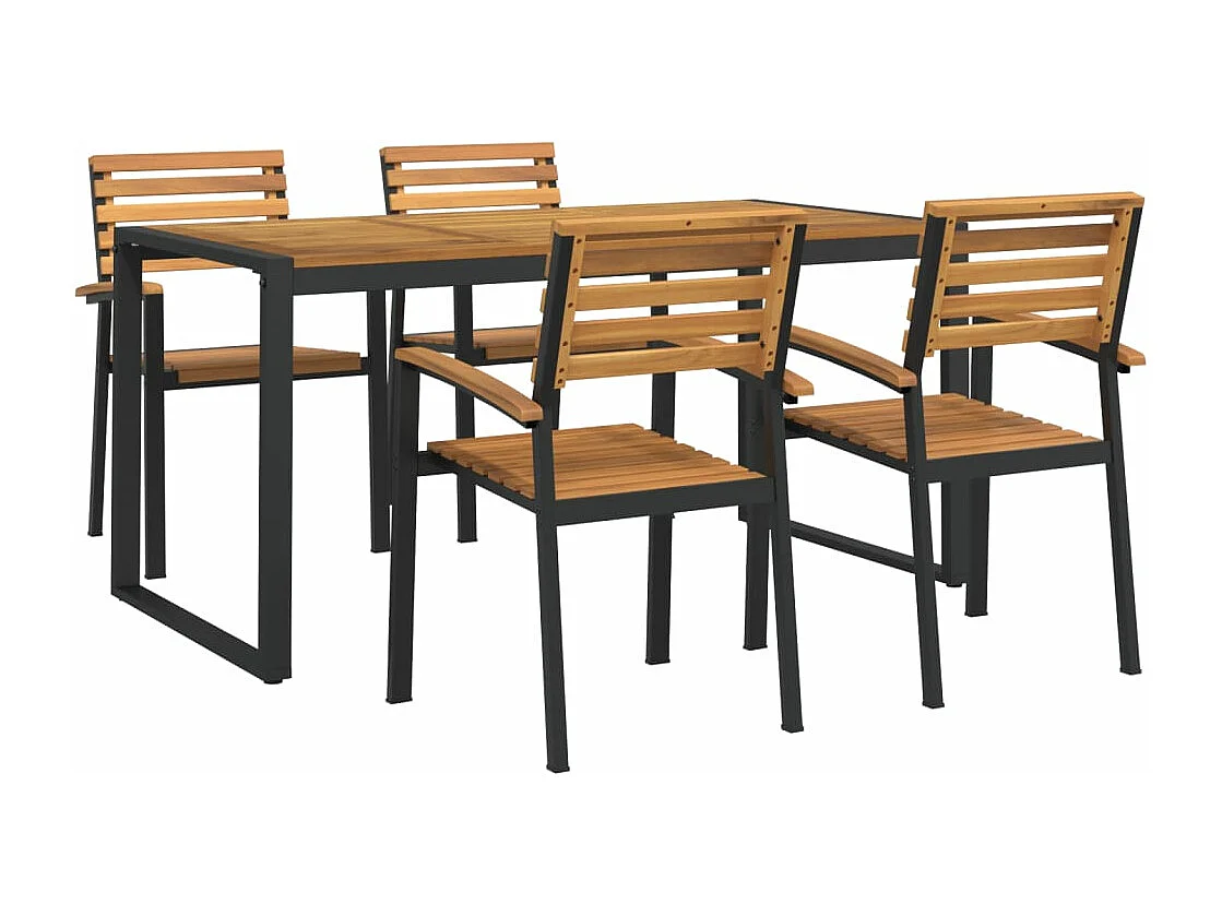 Juego de comedor de jardín 5 piezas madera maciza acacia y metal