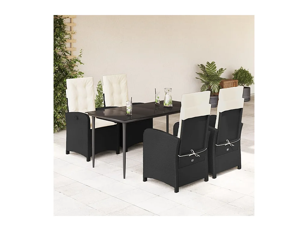 5-delige Tuinset met kussens poly rattan zwart