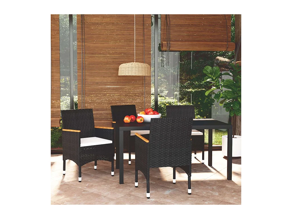 Mobilier à dîner de jardin et coussins 5 pièces Résine tressée Noir