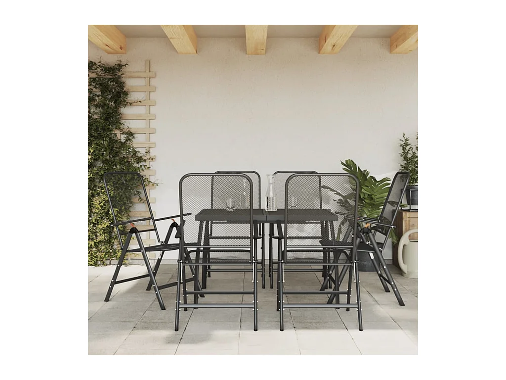Ensemble à manger de jardin 7 pièces anthracite métal maille