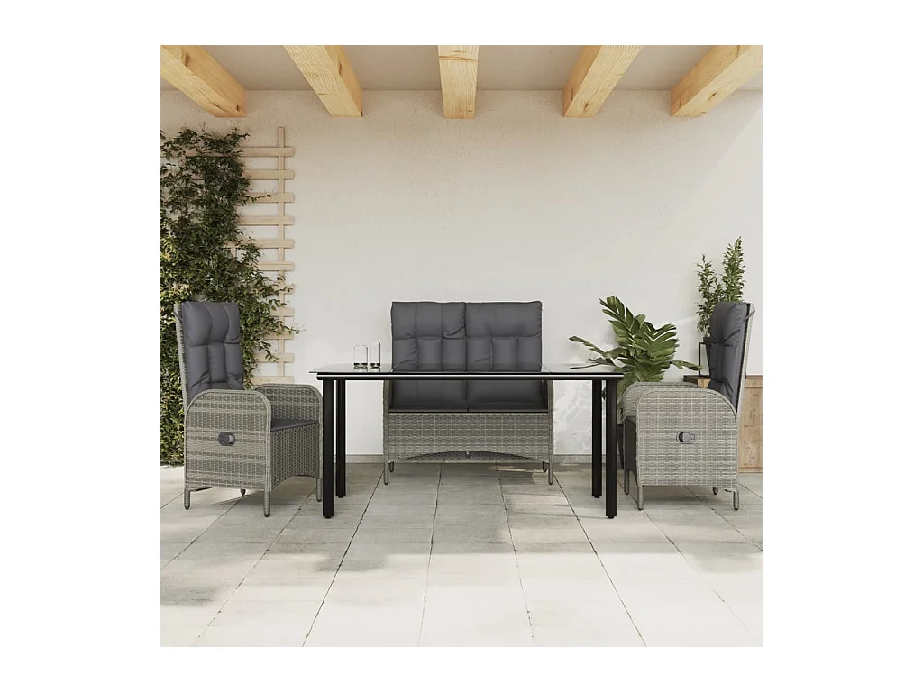 Mobilier à dîner de jardin 4pièces et coussins Gris Résine tressée