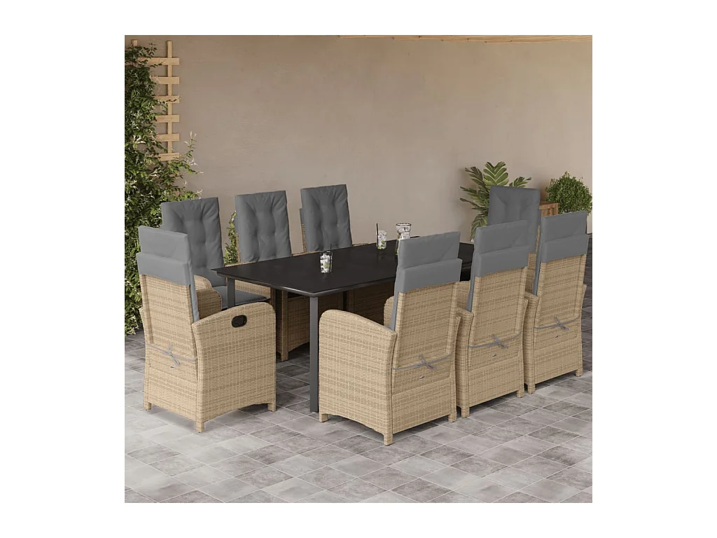Ensemble à manger de jardin et coussins 9 pièces mélange beige
