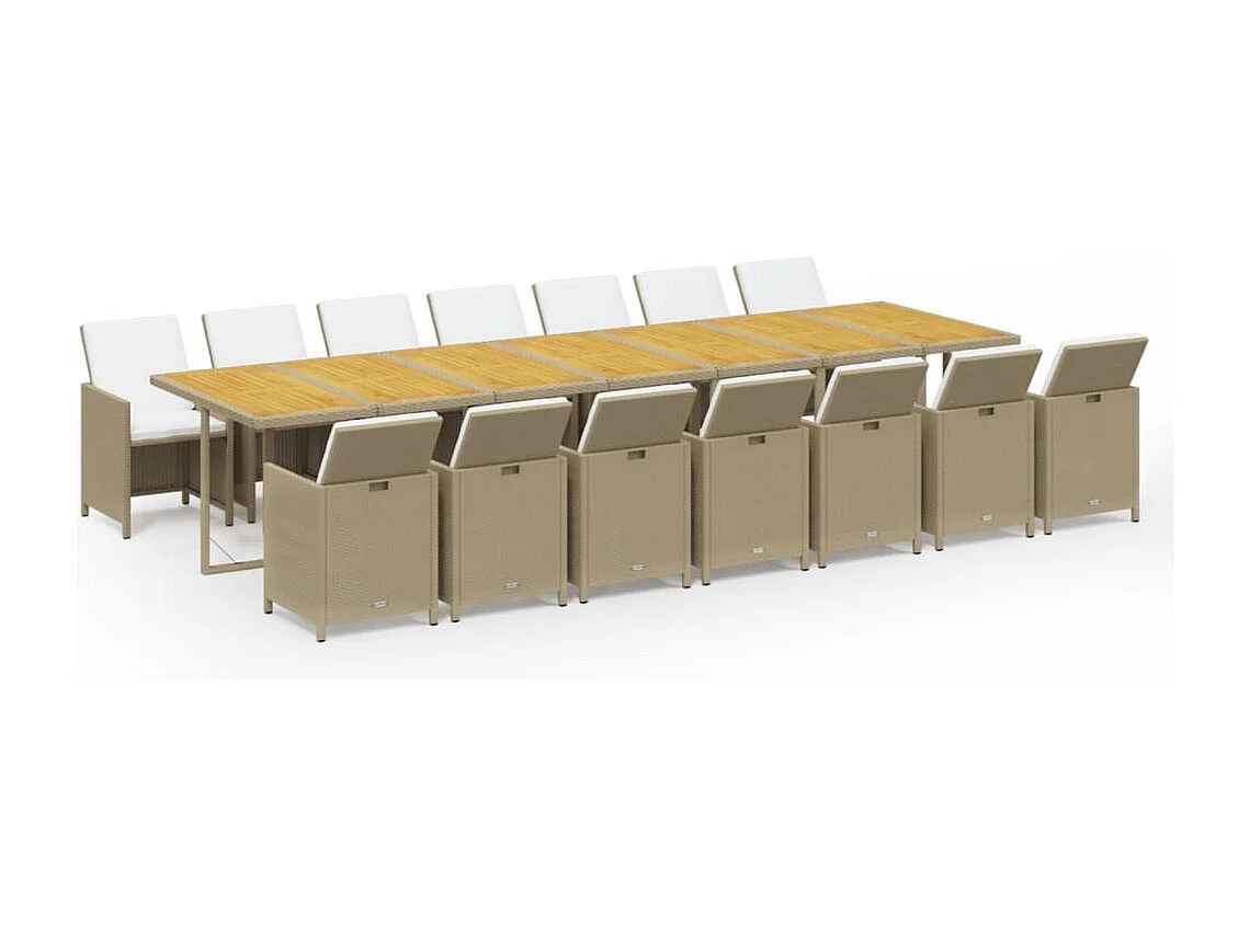 Ensemble à dîner de jardin coussins 15 pièces Beige Résine tressée
