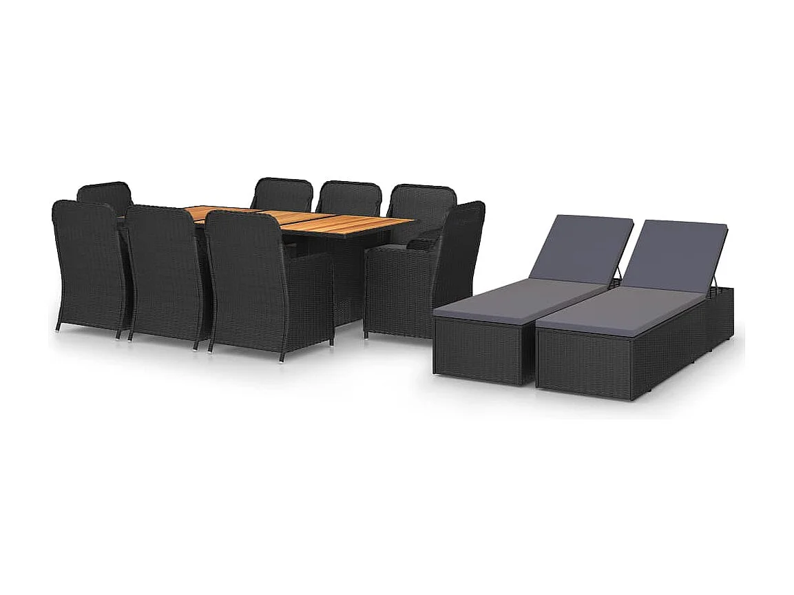 11 peças conjunto de jantar para jardim vime PE preto