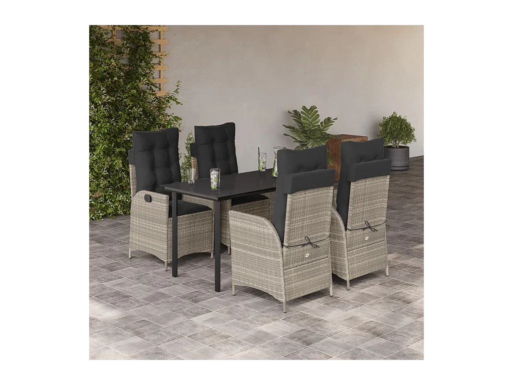 Ensemble à manger de jardin et coussins 5 pièces gris clair rotin
