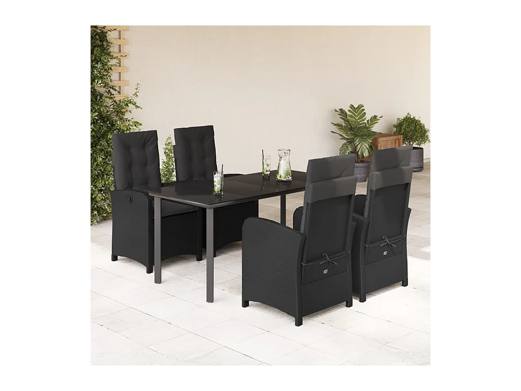 5-delige Tuinset met kussens poly rattan zwart