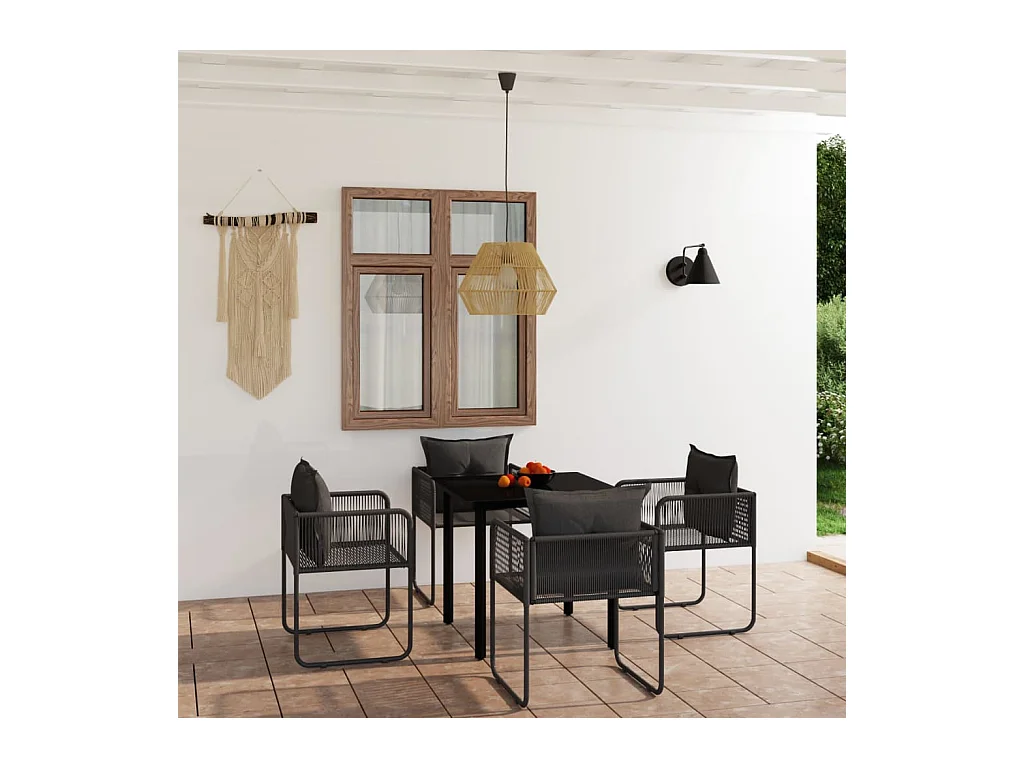 Ensemble de salle à manger de jardin 5 pièces Noir