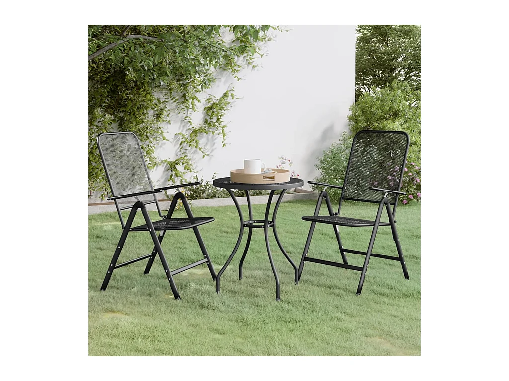 Mobilier à dîner de jardin 3 pièces Maille Métal Anthracite