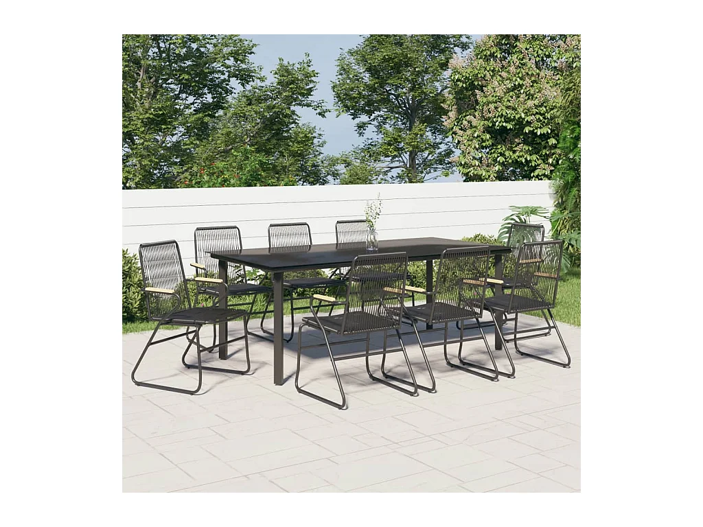 Ensemble à manger de jardin 9 pièces noir rotin PVC