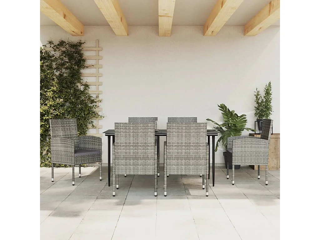 Juego de comedor jardín 7 piezas ratán sintético acero gris negro