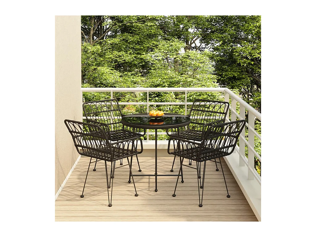 Mobilier à dîner de jardin 5 pièces Noir Résine tressée