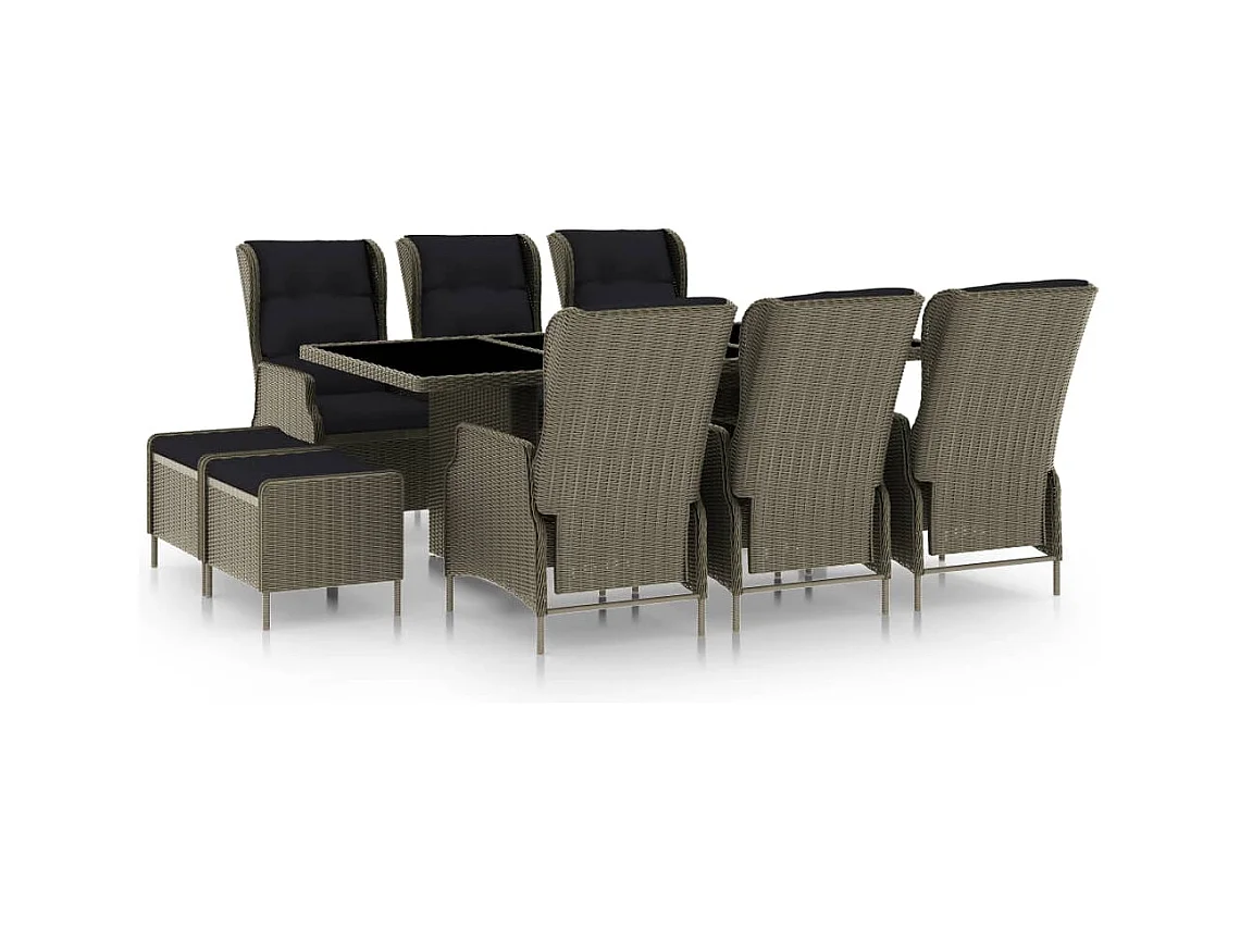 Mobilier à dîner jardin 9 pièces et coussins Résine tressée Marron