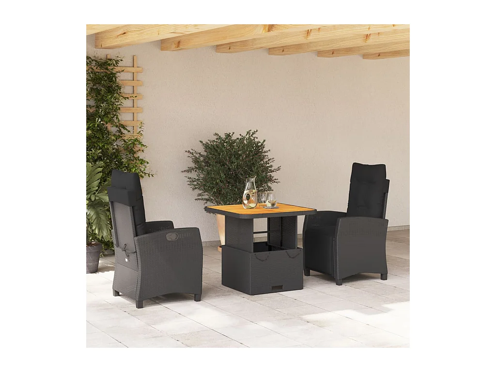 Ensemble à manger de jardin avec coussins 3 pièces Noir