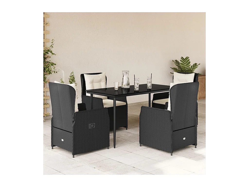 Set de muebles jardín 5 piezas con cojines ratán sintético negro