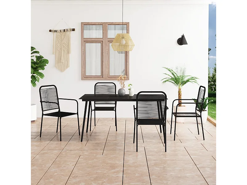 Mobilier à dîner d'extérieur 5 pièces Corde en coton et acier Noir