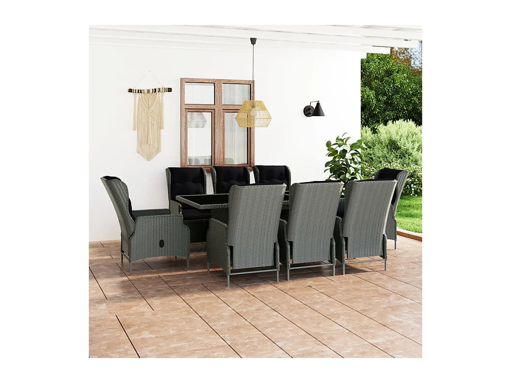 9-delige Tuinset met kussens poly rattan lichtgrijs