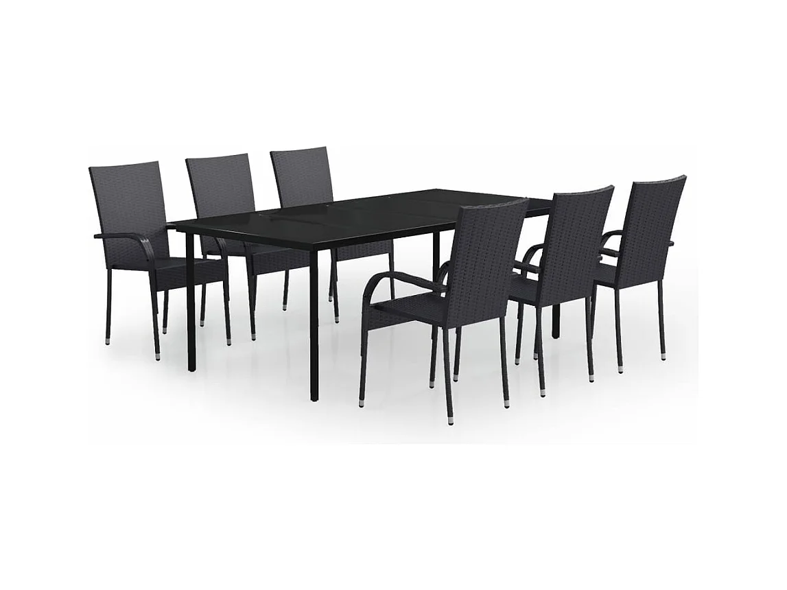 Ensemble de salle à manger de jardin 7 pièces Noir