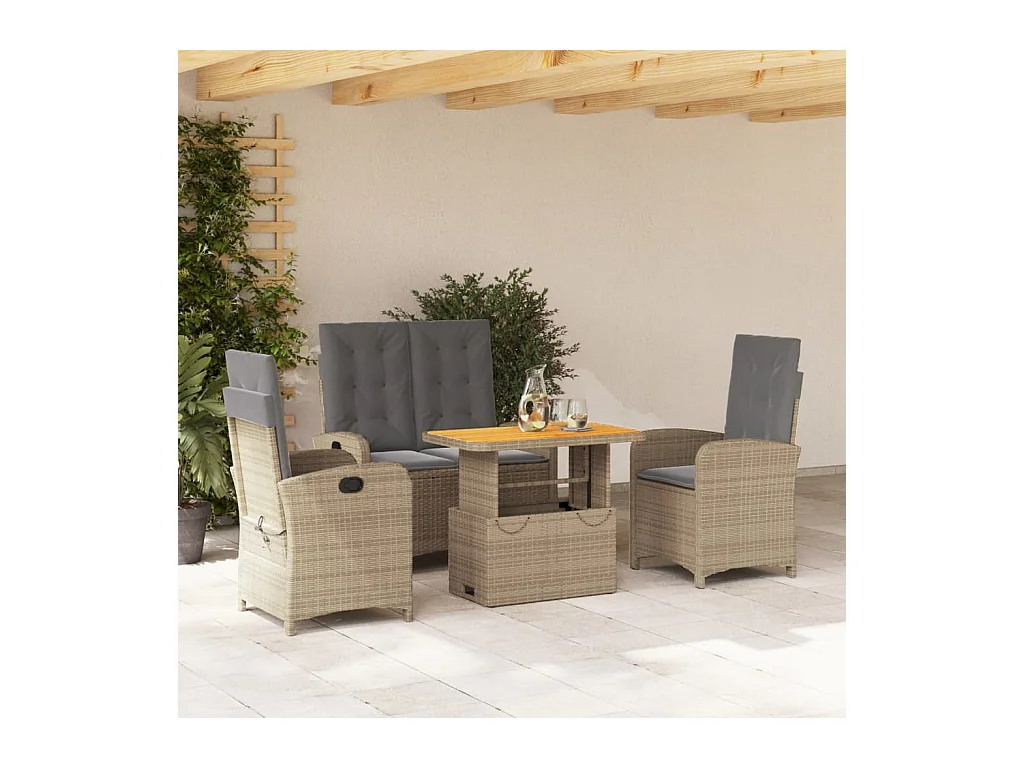 Ensemble à manger de jardin coussins 4 pièces beige résine tressée