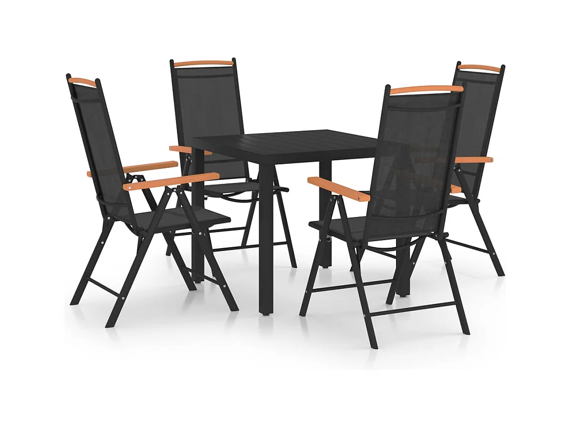 Ensemble de salle à manger de jardin 5 pièces aluminium noir