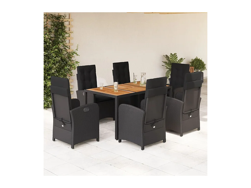 7-delige Tuinset met kussens poly rattan zwart