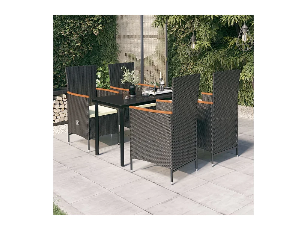Ensemble de salle à manger de jardin avec coussins 5 pièces Noir