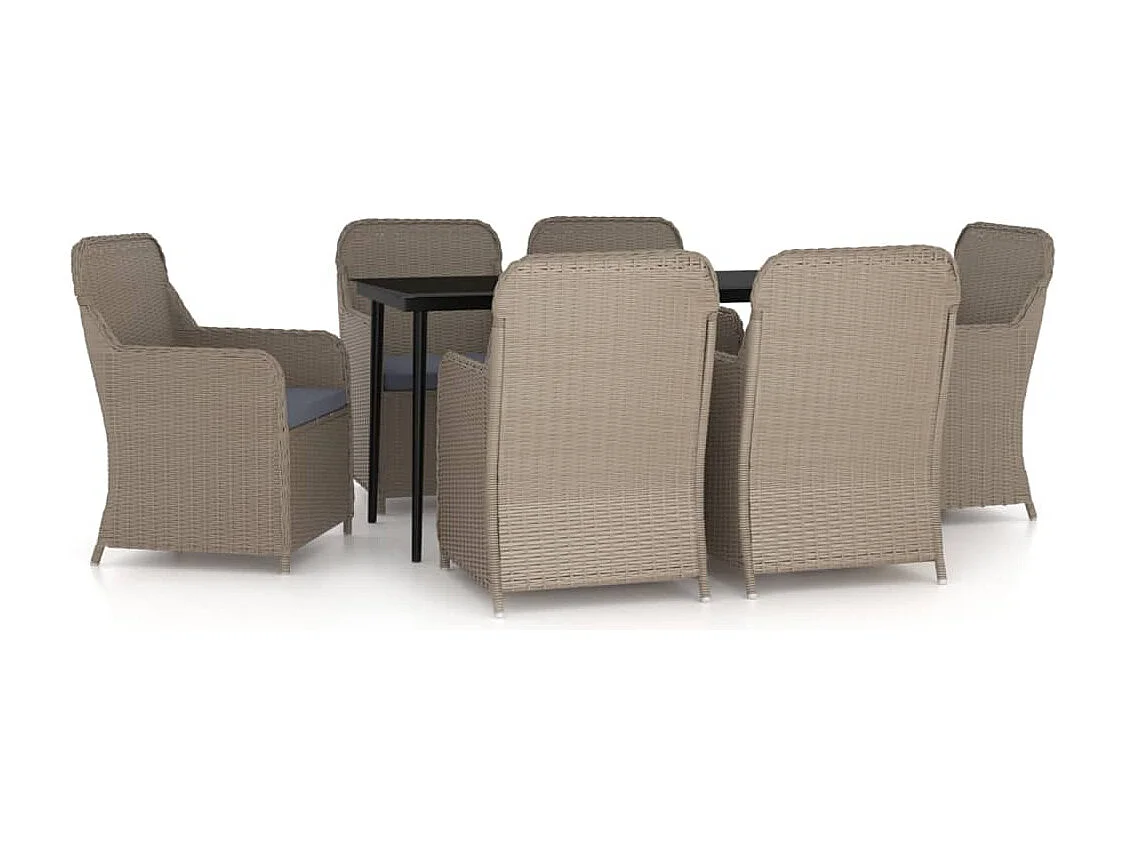 Mobilier de salle à manger de jardin et coussins 7 pièces Marron