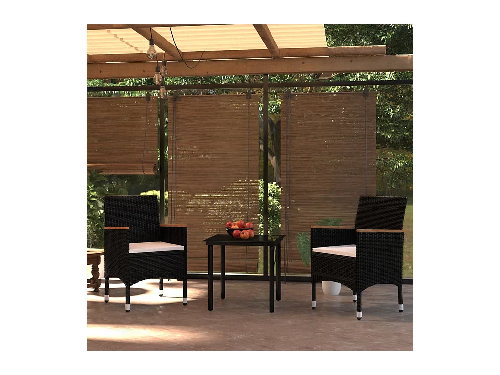 Mobilier de salle à manger d'extérieur avec coussins 3 pièces Noir