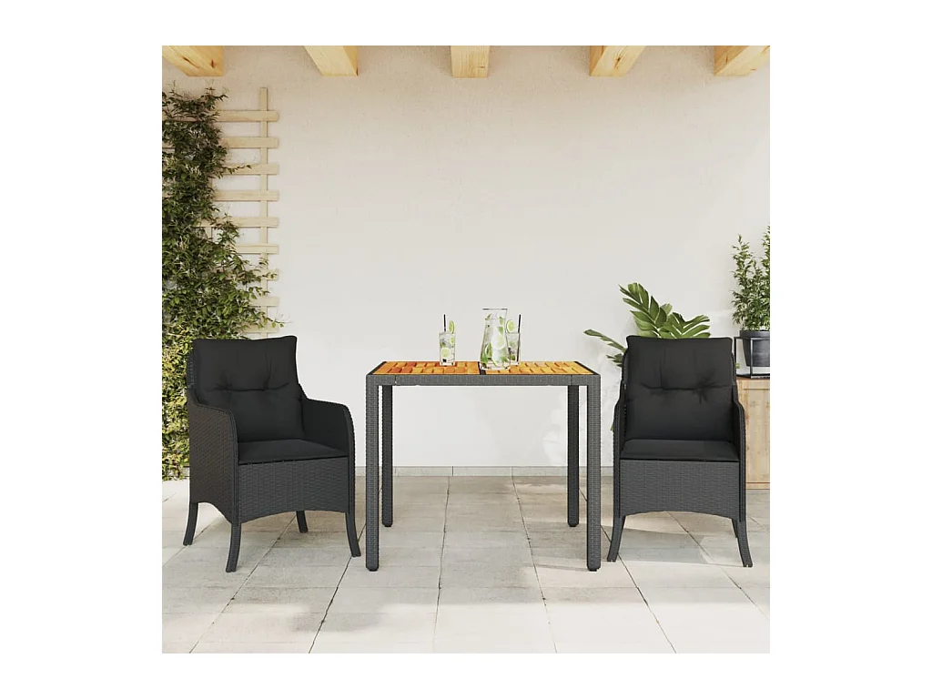 Ensemble à manger de jardin avec coussins 3 pièces Noir