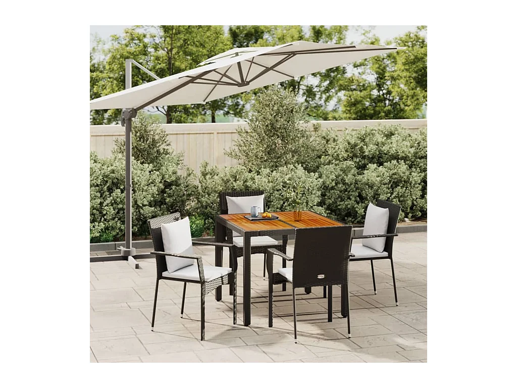 5-delige Tuinset met kussens poly rattan zwart