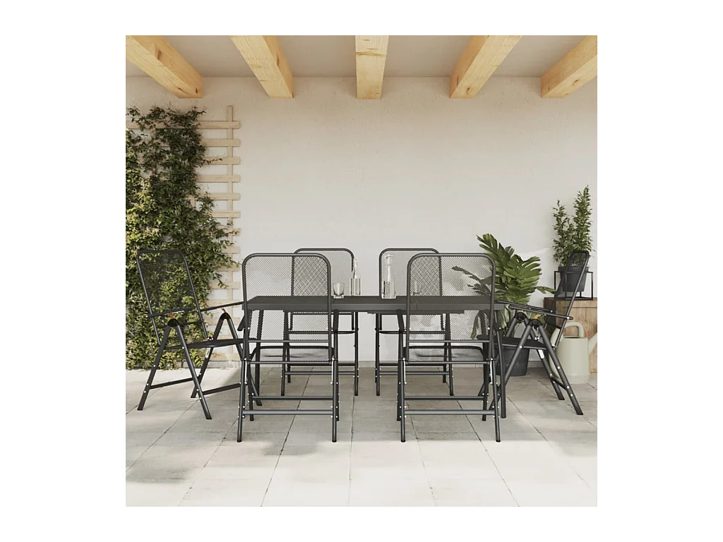 Ensemble à manger de jardin 7 pièces anthracite métal maille