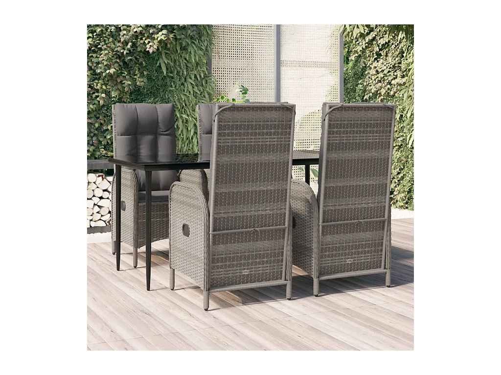 Mobilier à dîner de jardin et coussins 5 pièces noir et gris