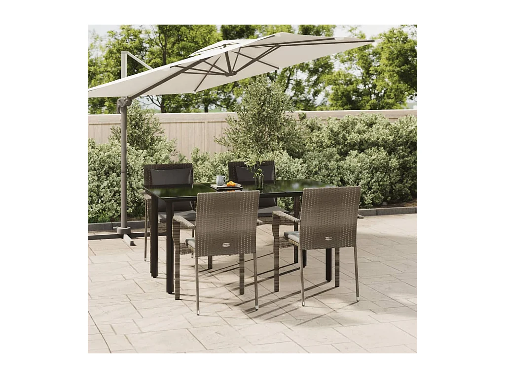 5-delige Tuinset met kussens poly rattan zwart en grijs