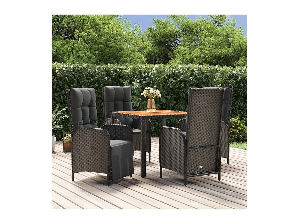 Mobilier à dîner de jardin et coussins 5 pièces Noir Résine tressée