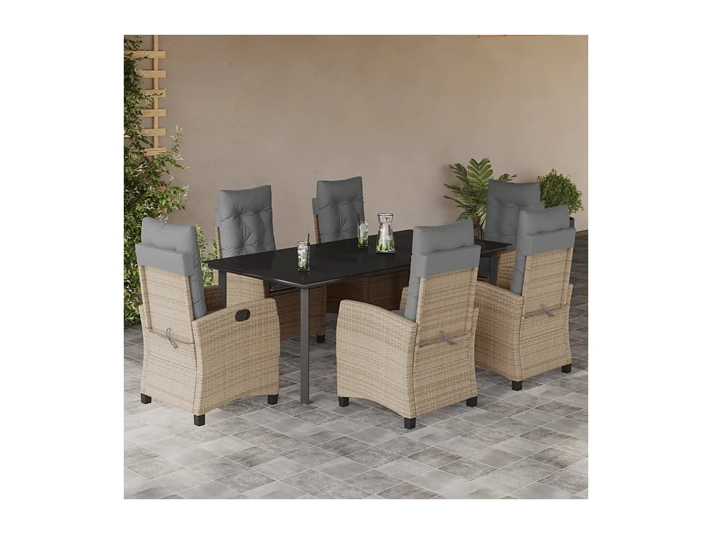 Set comedor de jardín 7 piezas con cojines ratán sintético beige