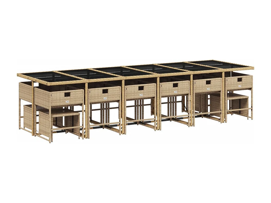 Ensemble à manger de jardin et coussins 17 pièces mélange beige