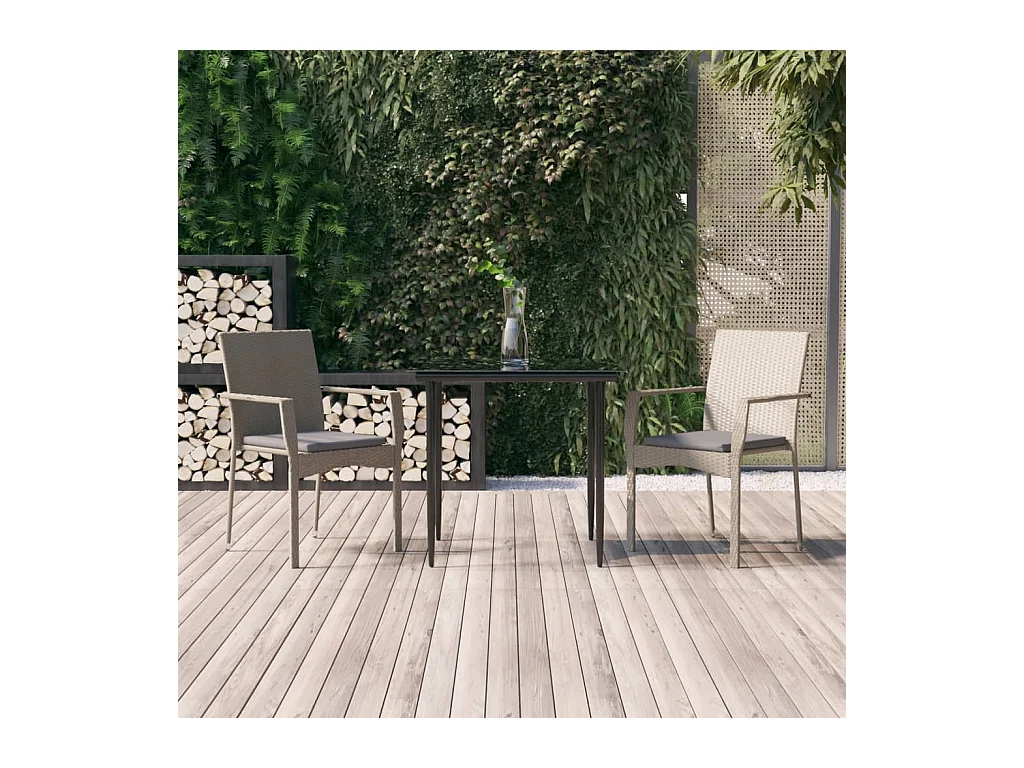 Mobilier à dîner de jardin 3 pièces avec coussins noir et gris