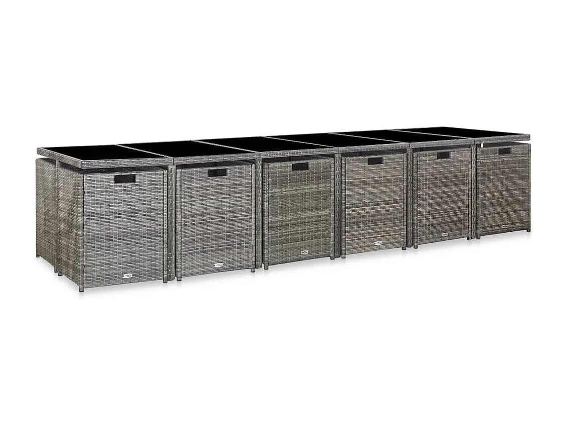 17-delige Tuinset met kussens poly rattan grijs